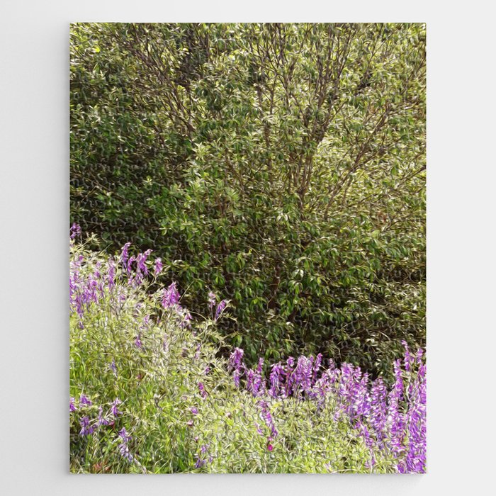Magic spring forest landscape with purple wildflowers blossom Jigsaw Puzzle