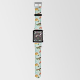 Jurassic Dinosaurs in Blue + Red Apple Watch Band