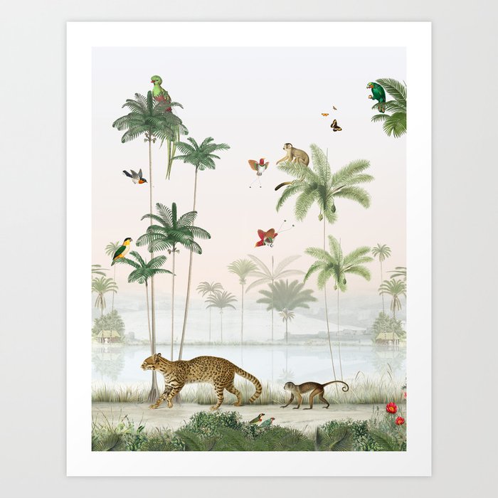 Tropical jungle palms and animals | Art Print