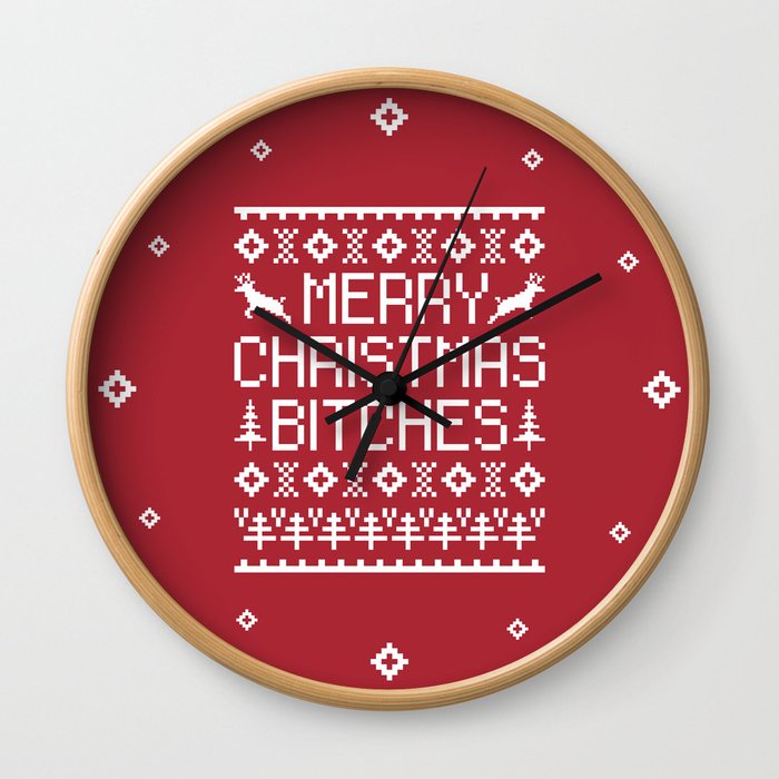 Merry Christmas Bitches Offensive Quote Wall Clock