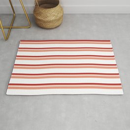 [ Thumbnail: Dark Salmon, White, and Red Colored Pattern of Stripes Rug ]