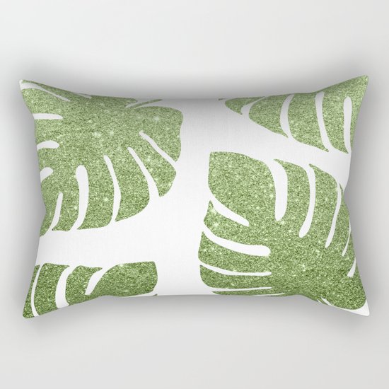 Glitter Monstera Leaves Rectangular Pillow