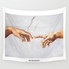 The Creation of Adam by Michelangelo Fingers Wall Tapestry