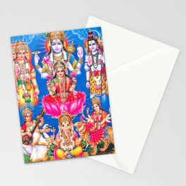 Lakshmi showering money with Ganesha, Saraswati, Shiva, Vishnu, and Durga  Stationery Card