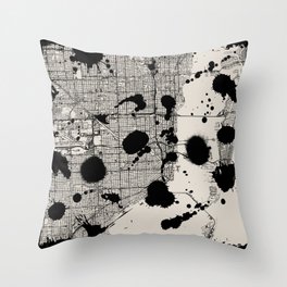 Artistic Miami Map - Black and White Throw Pillow