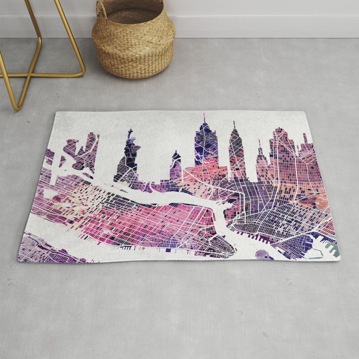 New York Skyline Map Rug by Map - New York Skyline Map Rugs