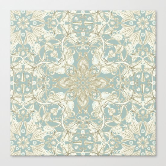 Soft Sage & Cream hand drawn floral pattern Canvas Print