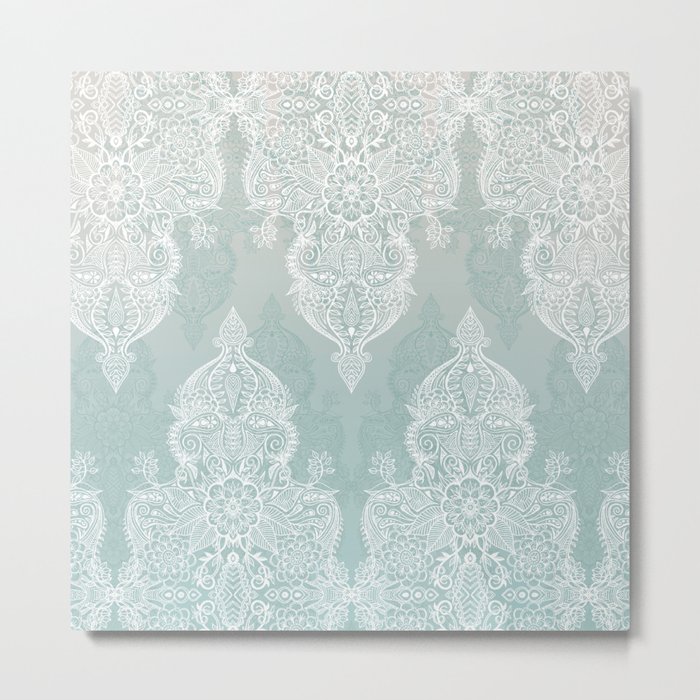 Lace & Shadows - soft sage grey & white Moroccan doodle Metal Print