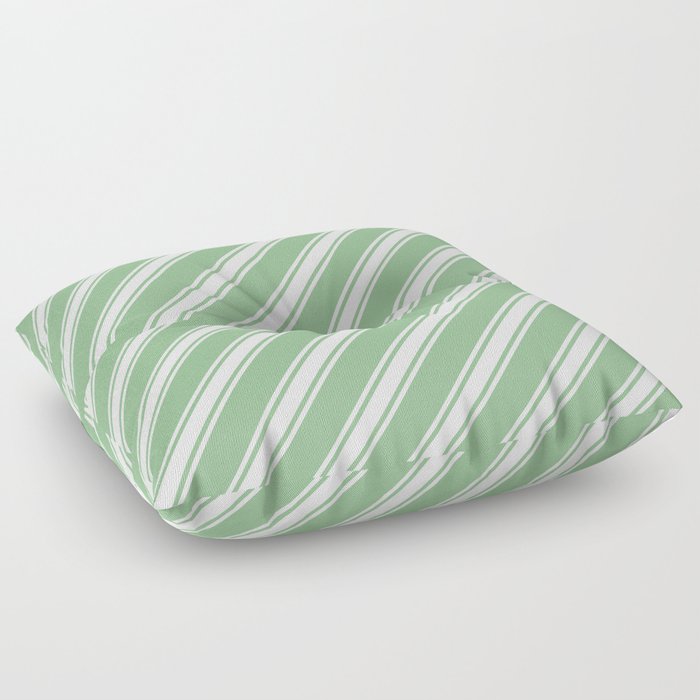 Dark Sea Green & White Colored Lines Pattern Floor Pillow