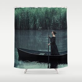 Boat across the riverbend | Pocahontas inspired storytelling photography on the lake Shower Curtain