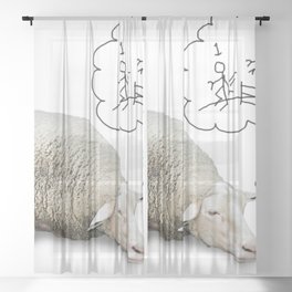 Funny Concept Cute Sheep Lots Wool Sheer Curtain