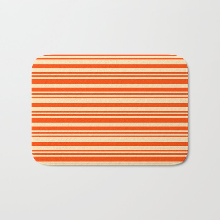 Red and Beige Colored Lined Pattern Bath Mat