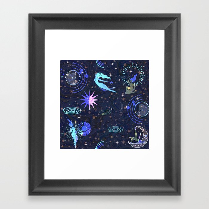 Cosmic goddess blue glow  Framed Art Print