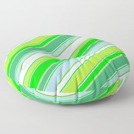 [ Thumbnail: Colorful Sea Green, Mint Cream, Lime, Light Blue, and Light Green Colored Striped/Lined Pattern Floor Pillow ]