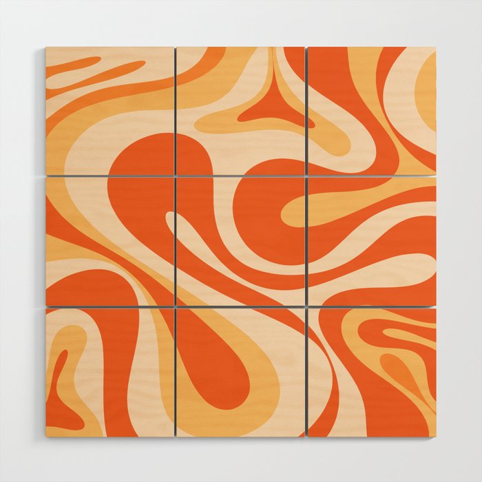 Mod Swirl Retro Abstract Pattern in Tangerine Cream Wood Wall Art
