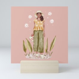 Cool girl with plants Mini Art Print