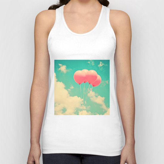 Balloons in the sky (pink ballons in retro blue sky) Unisex Tank Top