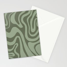 60s Retro Liquid Swirl in Olivine + Reseda Sage Green Stationery Card
