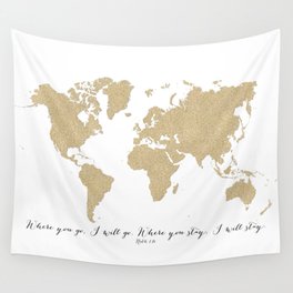 Where you go I will go, world map in gold glitter Wall Tapestry | Ruth, Goldmap, Glittermap, Bible, Bibleverse, Mapoftheworld, Graphicdesign, Whereyougo 