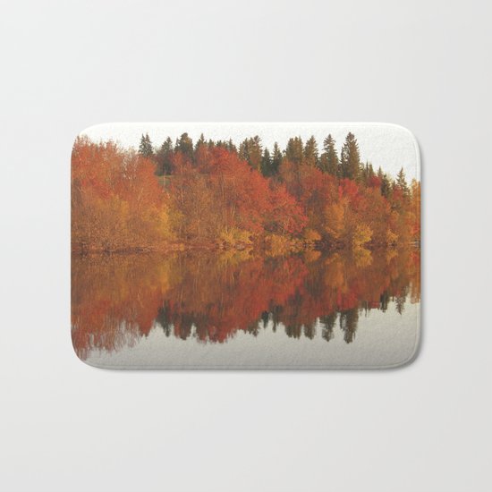 Colorful autumn trees reflection in the lake Bath Mat
