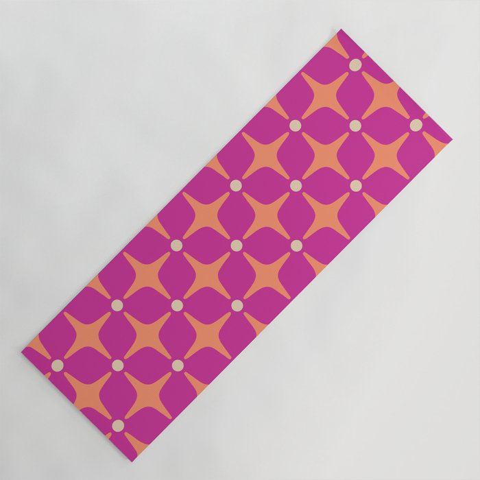 Mid Century Modern Star Pattern 143 Magenta and Orange Yoga Mat