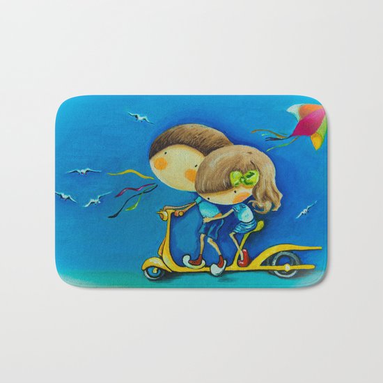 kids on the scooter Bath Mat