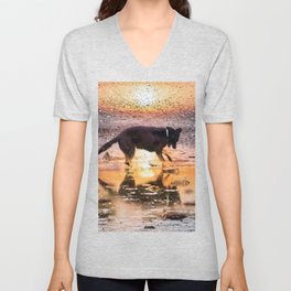 Joy of Sunset Splash Dog V Neck T Shirt