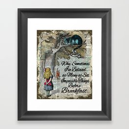 Vintage Alice in Wonderland and Cheshire cat dictionary art background Framed Art Print