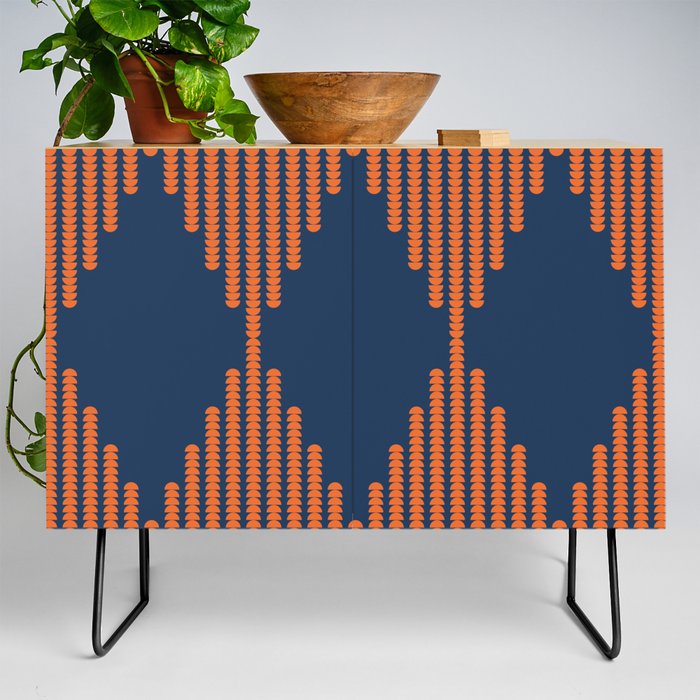Moon Phases Pattern in Navy Blue and Orange Credenza