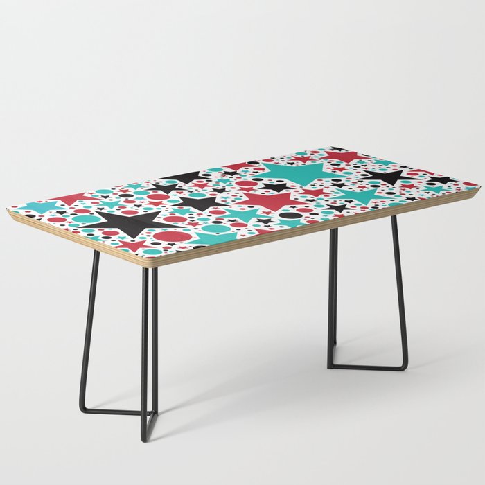 Teal, Red, Black Fun Stars & Dots Pattern Coffee Table