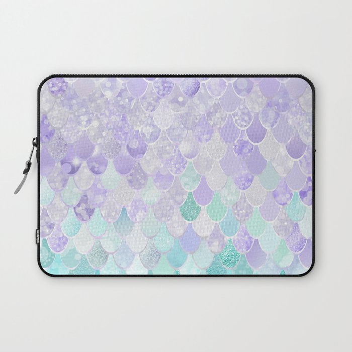 Cute, Mermaid Art, Aesthetic Purple and Teal Pattern Laptop Sleeve