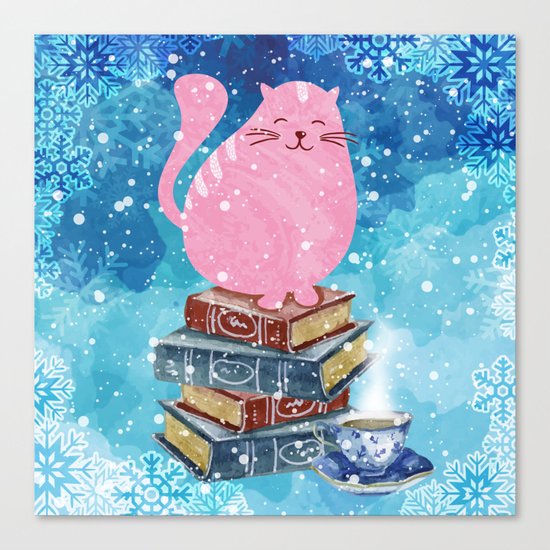 Bookish Cat in Winter Canvas Print