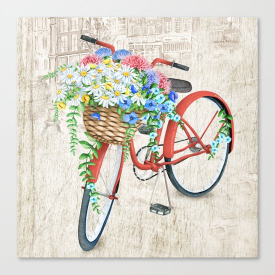 Red bike & white daisy Canvas Print