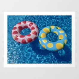 fruity donuts having a pool day - hot girl summer Art Print | Sun, Raspberry, Happy, Relax, Summer, Water, Color, Hot, Photo, Pool 