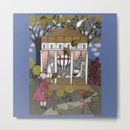 House of November Stories Metal Print | Nature, Girl, Drawing, Leaf, Park, Garden, Yellow, Hotairballoon, Flower, Green 