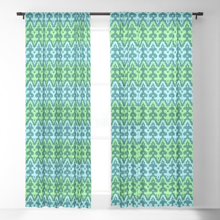 Moroccan Ikat Damask Turquoise Jade Green Sheer Curtain By