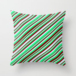 [ Thumbnail: Green, Maroon & Lavender Colored Striped/Lined Pattern Throw Pillow ]
