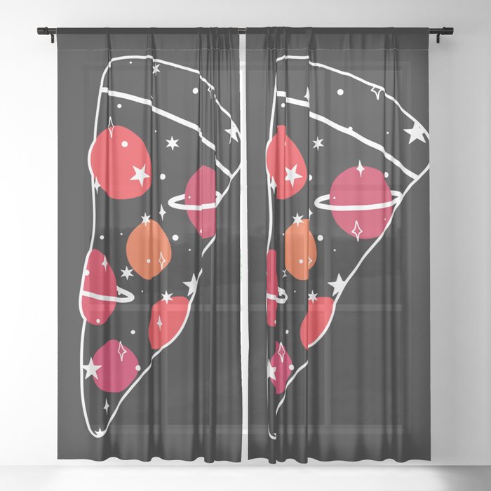 Space Pizza (black) Sheer Curtain
