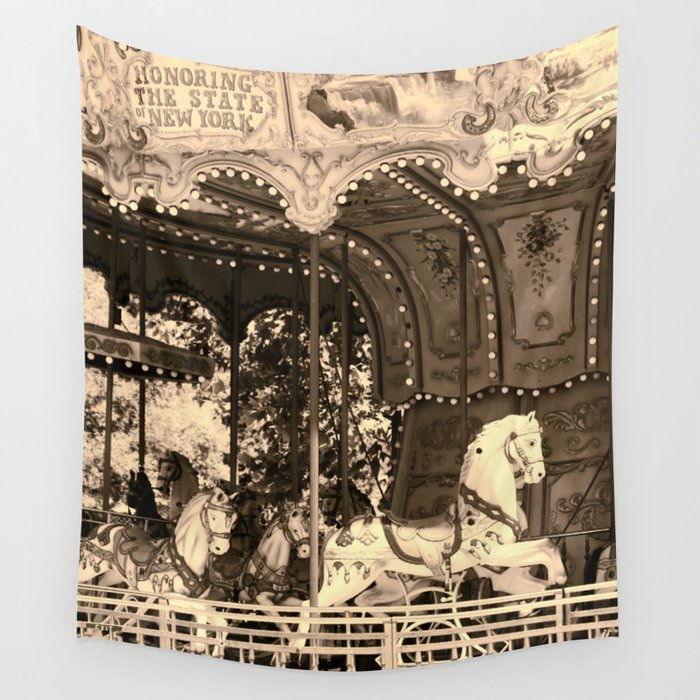 Carousel Horses - NY - Vintage Wall Tapestry