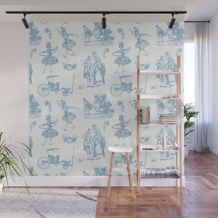 French Toile in Pigeon Blue Wall Mural
