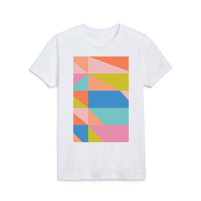 Fun Colorblock Shapes Pattern in Bright Orange, Blue, Pink, and Yellow Kids T Shirt