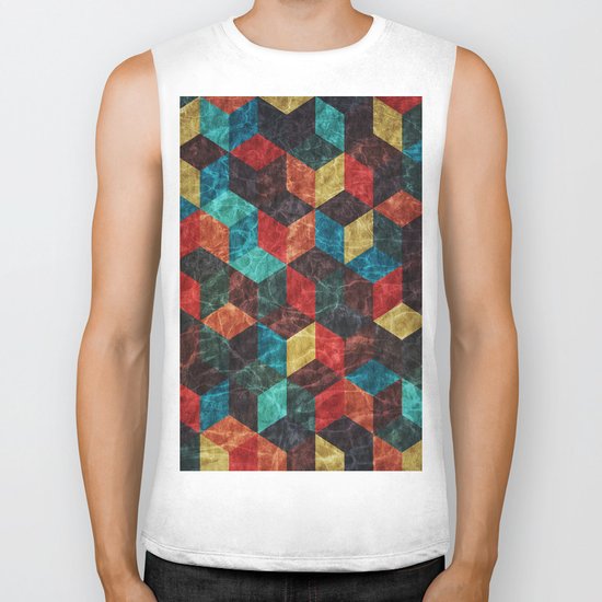 Colorful Isometric Cubes Biker Tank