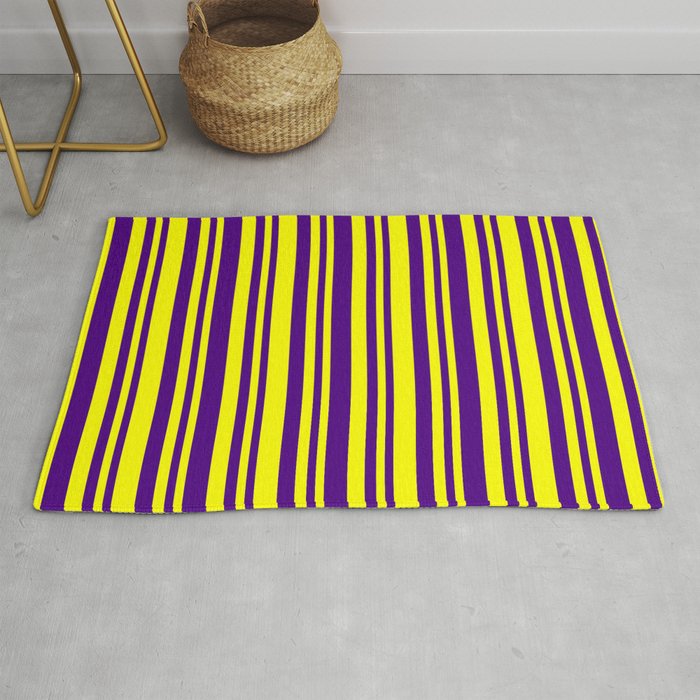 Indigo and Yellow Colored Lines/Stripes Pattern Rug