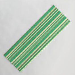 [ Thumbnail: Sea Green and Tan Colored Lined/Striped Pattern Yoga Mat ]