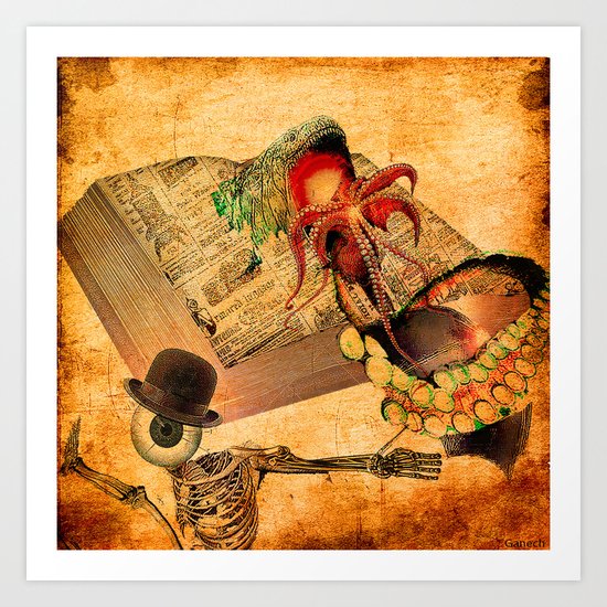 Monsieur Bone in the book of the deaths Art Print