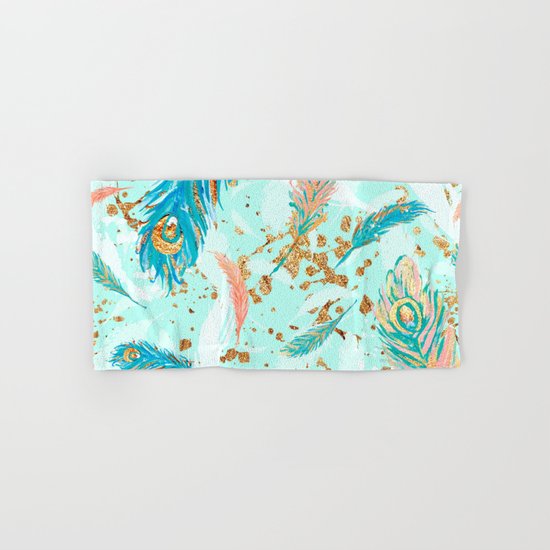Feather peacock peach mint #1 Hand & Bath Towel