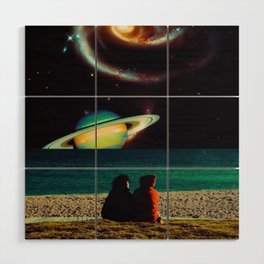 Gazing At The Universe - Space Collage, Retro Futurism, Sci-Fi Wood Wall Art