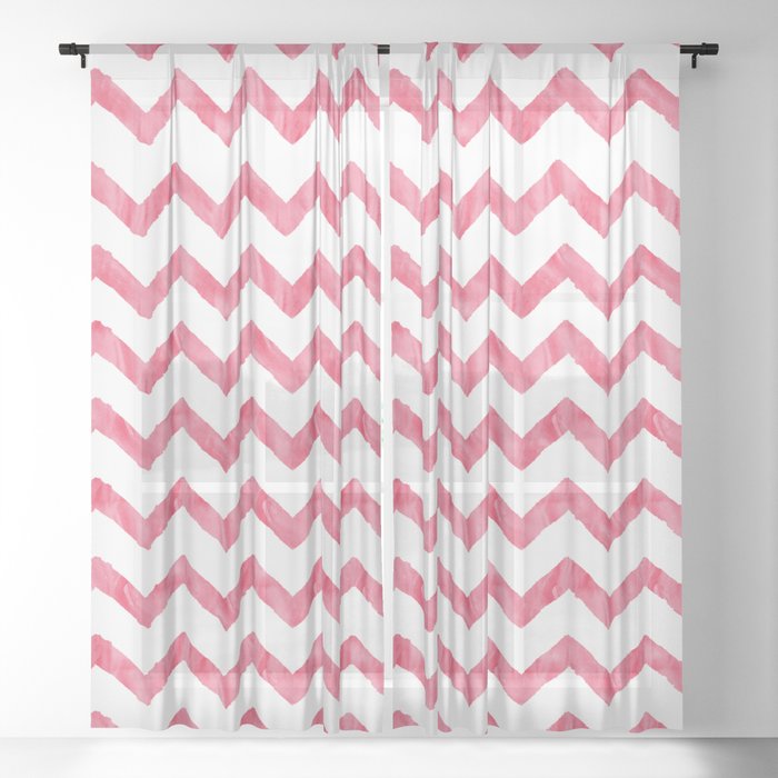 Chevron Red And White Sheer Curtain By Lavieclaire Society6