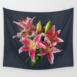 Stargazer Lilies on Dark Blue Square Wall Tapestry | Tiger Lily, Pink, Floral, Oriental Lily, Photo, Plants, Contemporary, Color, Nature, Lily 