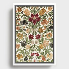 Antique Italian Floral Textile Print Framed Canvas